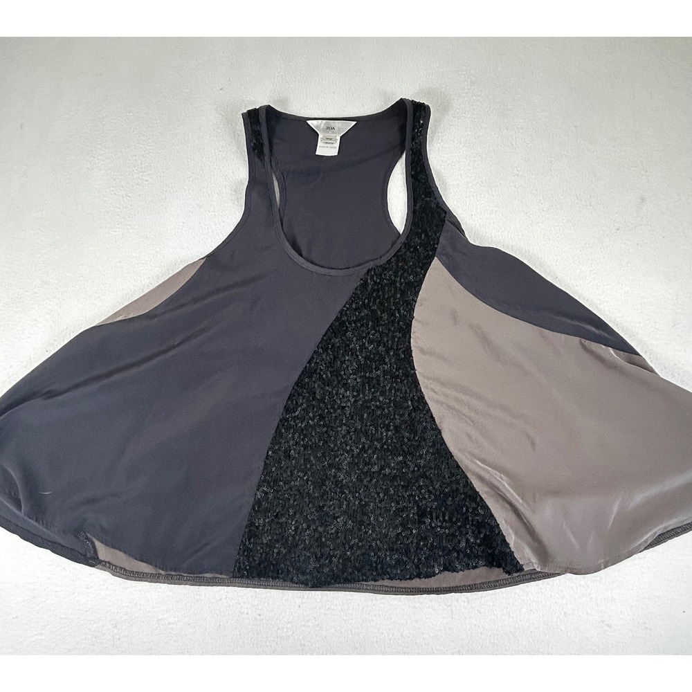 Zoa Womens Large Colorblock Sequin Racerback Tank Top Charcoal Taupe CS7200